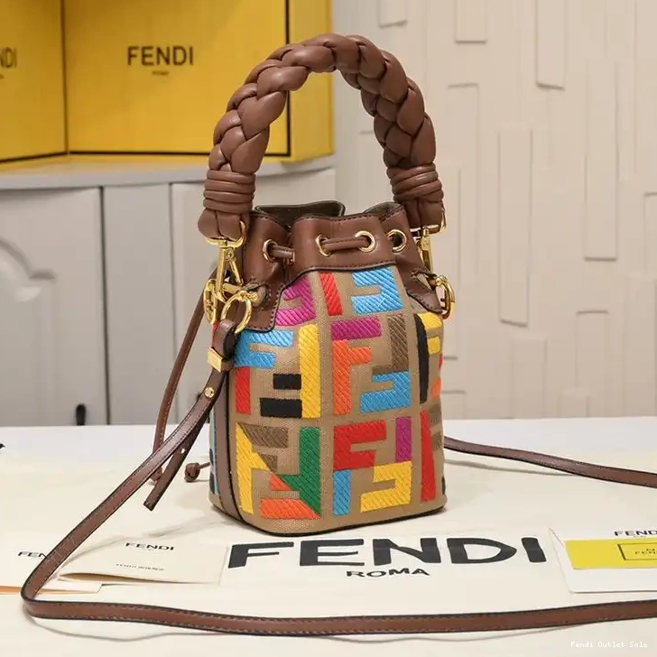Affordable Brown In with Fendi Handle Canvas Tresor FF Mini Bucket Woven Bag Mon Motif 0506